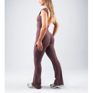 Short sleeve open back sports jumpsuits with flared leg