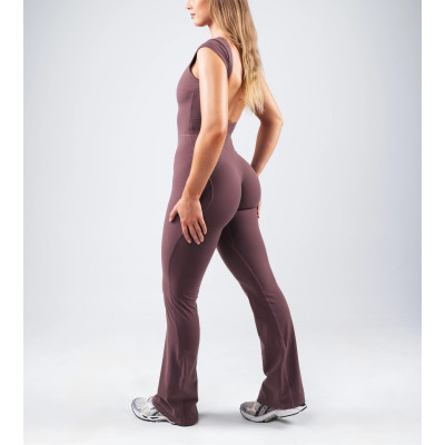 Short sleeve open back sports jumpsuits with flared leg