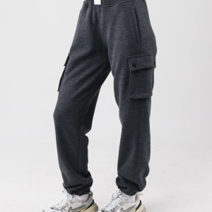 Women's mid rise cotton fleece cargo pants with side pockets