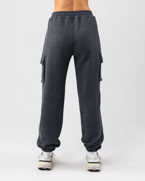 Women's mid rise cotton fleece cargo pants with side pockets