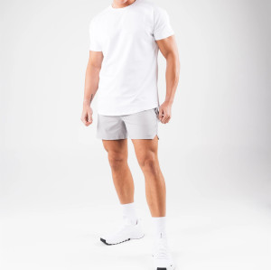 Men's elastic waist gym shorts with side split athletic running shorts with zipper pockets