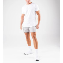 Men's elastic waist gym shorts with side split athletic running shorts with zipper pockets