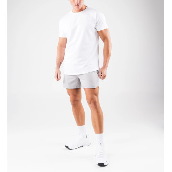 Men's elastic waist gym shorts with side split athletic running shorts with zipper pockets