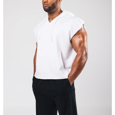 Men's short sleeve cotton hoodies with kangaroo pockets