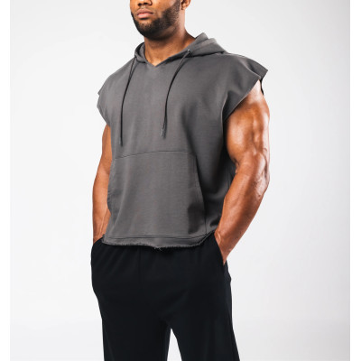 Men's short sleeve cotton hoodies with kangaroo pockets