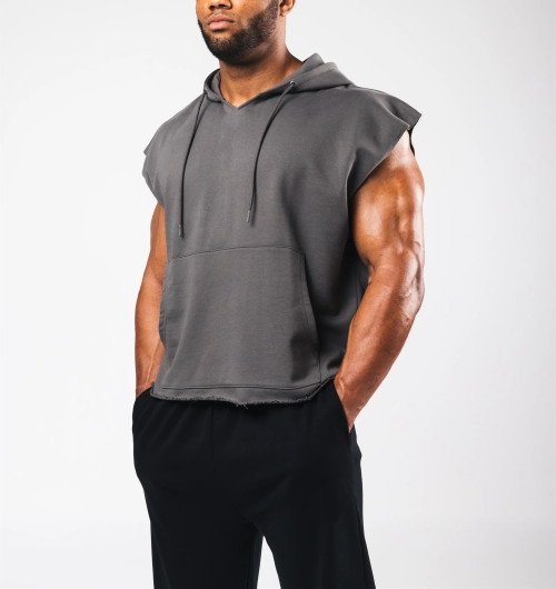 Men's short sleeve cotton hoodies with kangaroo pockets