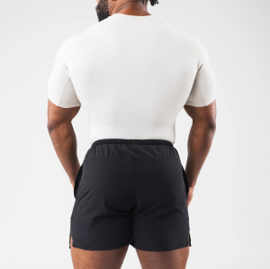 Men's ribbed short sleeve firm fitting tees bodybuilding sports tees