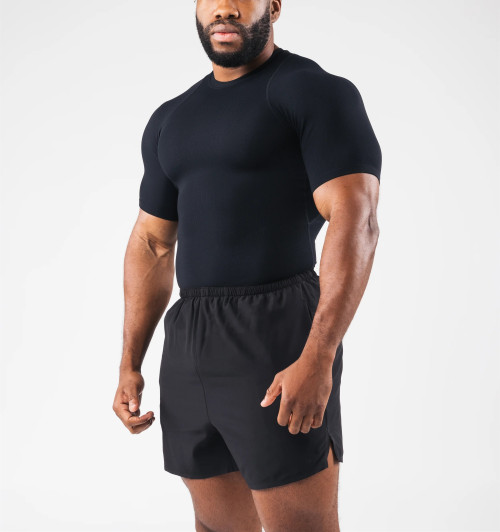 Men's ribbed short sleeve firm fitting tees bodybuilding sports tees