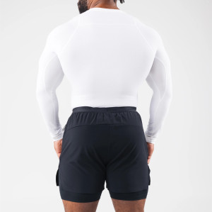 Men's long sleeve crew neck ribbed t shirts athletic fit sports tees
