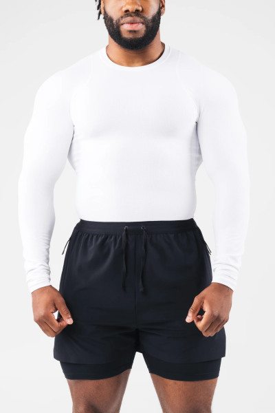 Men's long sleeve crew neck ribbed t shirts athletic fit sports tees