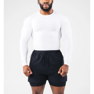 Men's long sleeve crew neck ribbed t shirts athletic fit sports tees