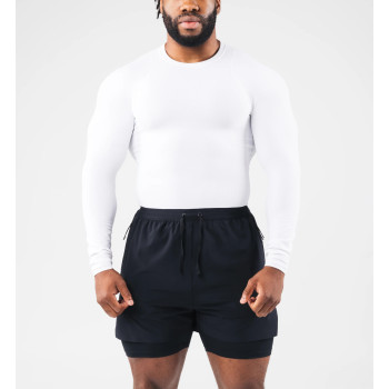Men's long sleeve crew neck ribbed t shirts athletic fit sports tees
