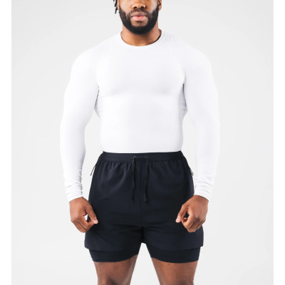 Men's long sleeve crew neck ribbed t shirts athletic fit sports tees