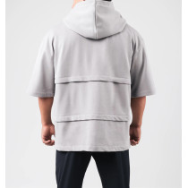 Men's crew neck loose fit short sleeve hoodies cotton terry hooded pullover