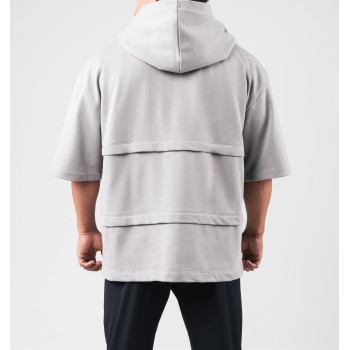 Men's crew neck loose fit short sleeve hoodies cotton terry hooded pullover