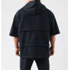 Men's crew neck loose fit short sleeve hoodies cotton terry hooded pullover