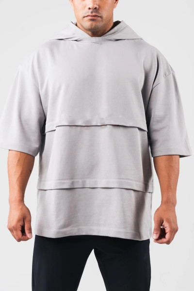 Men's crew neck loose fit short sleeve hoodies cotton terry hooded pullover