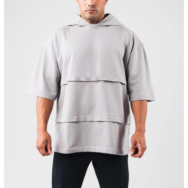 Men's crew neck loose fit short sleeve hoodies cotton terry hooded pullover
