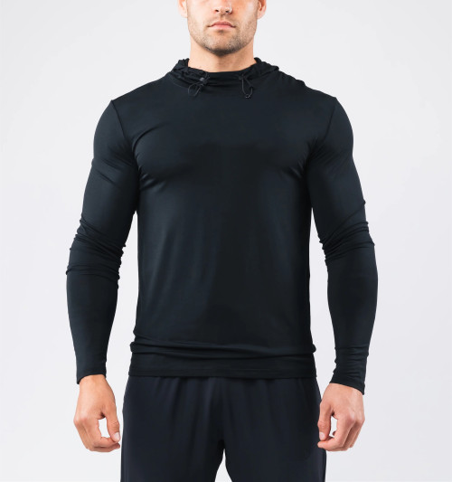 Long sleeve hooded athletic fit t shirts lightweight moisture wicking sports tees