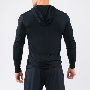 Long sleeve hooded athletic fit t shirts lightweight moisture wicking sports tees