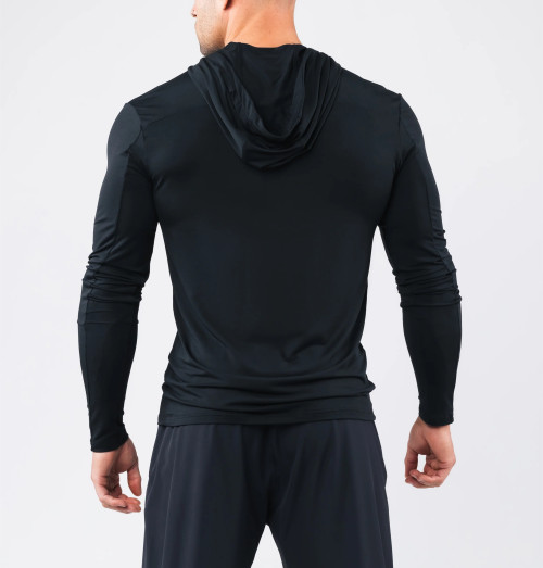 Long sleeve hooded athletic fit t shirts lightweight moisture wicking sports tees