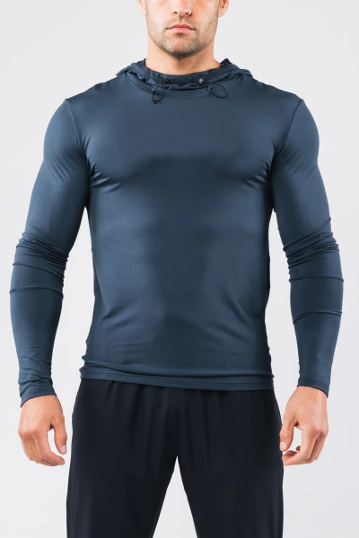 Long sleeve hooded athletic fit t shirts lightweight moisture wicking sports tees