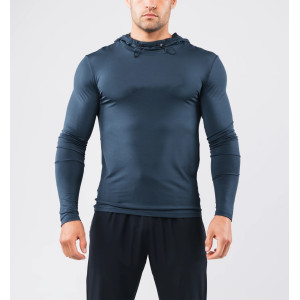 Long sleeve hooded athletic fit t shirts lightweight moisture wicking sports tees