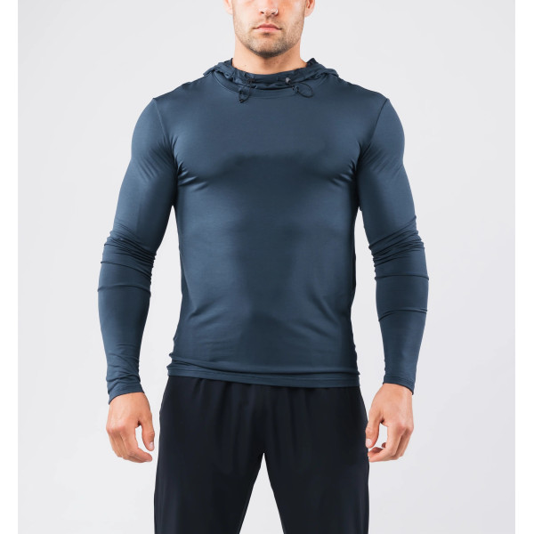 Long sleeve hooded athletic fit t shirts lightweight moisture wicking sports tees