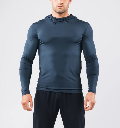 Long sleeve hooded athletic fit t shirts lightweight moisture wicking sports tees