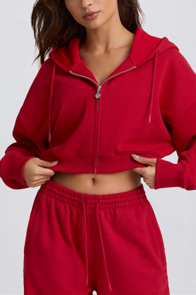 Women's long sleeve cropped zip up hoodies full zip cotton jackets with hood