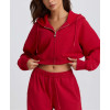 Women's long sleeve cropped zip up hoodies full zip cotton jackets with hood