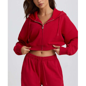 Women's long sleeve cropped zip up hoodies full zip cotton jackets with hood