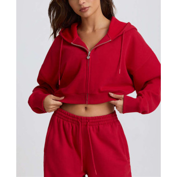 Women's long sleeve cropped zip up hoodies full zip cotton jackets with hood