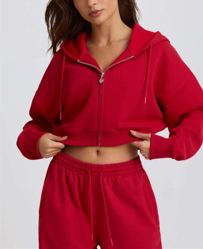 Women's long sleeve cropped zip up hoodies full zip cotton jackets with hood