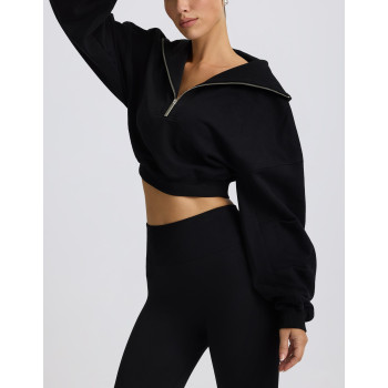 Quarter zip cropped sweatshirts long sleeve drop shoulder relaxed fit pullovers