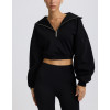 Quarter zip cropped sweatshirts long sleeve drop shoulder relaxed fit pullovers