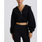 Quarter zip cropped sweatshirts long sleeve drop shoulder relaxed fit pullovers