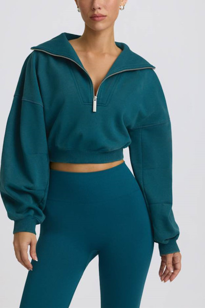 Quarter zip cropped sweatshirts long sleeve drop shoulder relaxed fit pullovers