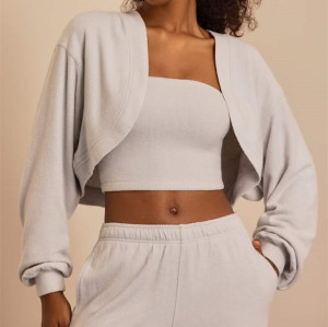 Women's brushed hooded cropped shrug super soft long sleeve cotton hoodies