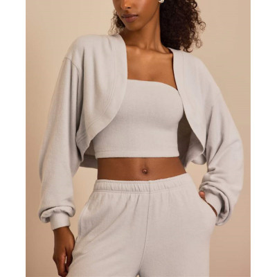 Women's brushed hooded cropped shrug super soft long sleeve cotton hoodies