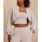 Women's brushed hooded cropped shrug super soft long sleeve cotton hoodies