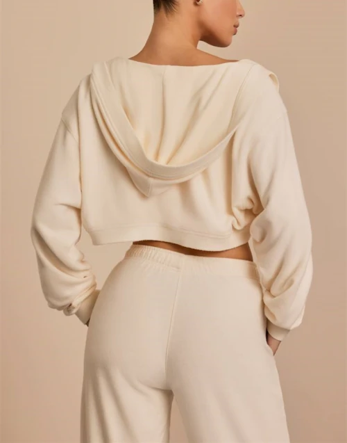 Women's brushed hooded cropped shrug super soft long sleeve cotton hoodies