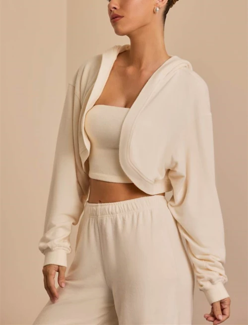 Women's brushed hooded cropped shrug super soft long sleeve cotton hoodies