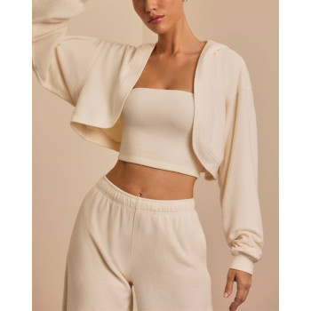 Women's brushed hooded cropped shrug super soft long sleeve cotton hoodies