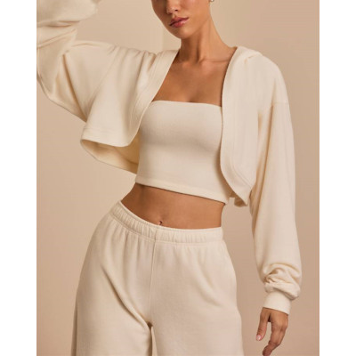 Women's brushed hooded cropped shrug super soft long sleeve cotton hoodies