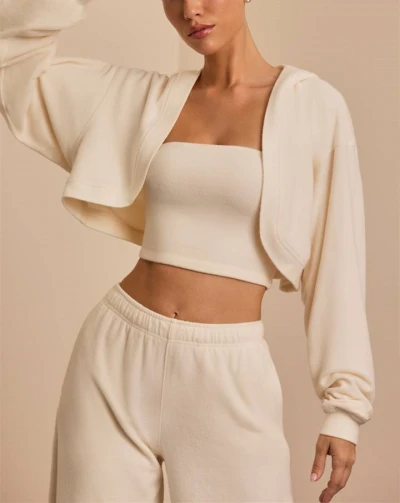 Women's brushed hooded cropped shrug super soft long sleeve cotton hoodies