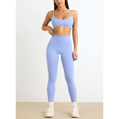 Women's spaghetti strap tube sports bra nude feeling medium impact gym top
