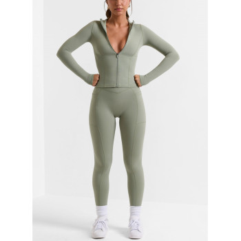 Crossover waist compressive yoga leggings with side pockets V shape fitness tights