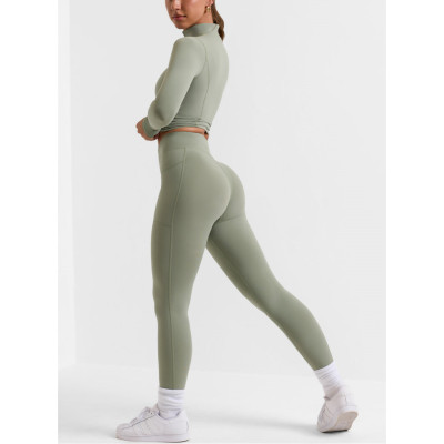Crossover waist compressive yoga leggings with side pockets V shape fitness tights
