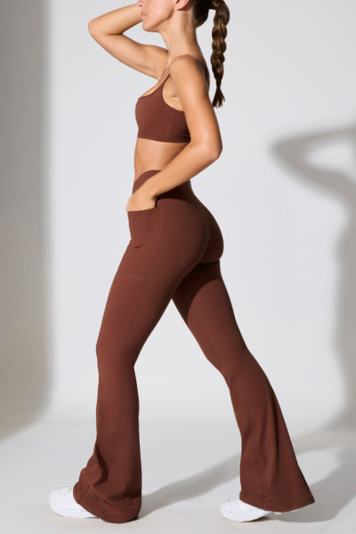 Crossover waist lightweight flared leggings with side pockets